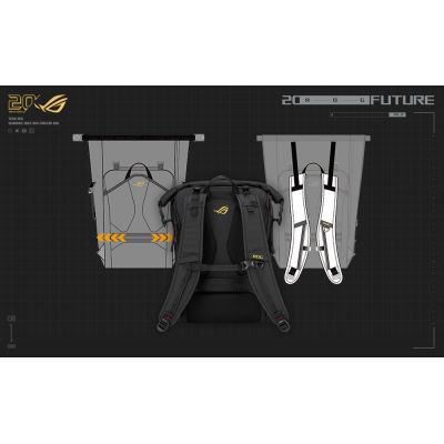 15. ASUS ROG SLASH Backpack Edition 20 Roll-Up Rucksack Schwarz Polyester, gewachstes Leder (zum Hochziehen)