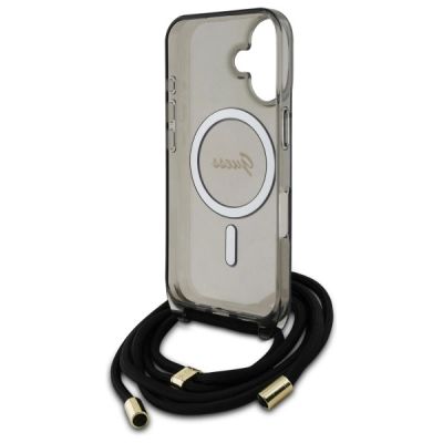 6. Guess Crossbody Cord Script MagSafe Hülle für iPhone 16 – Schwarz