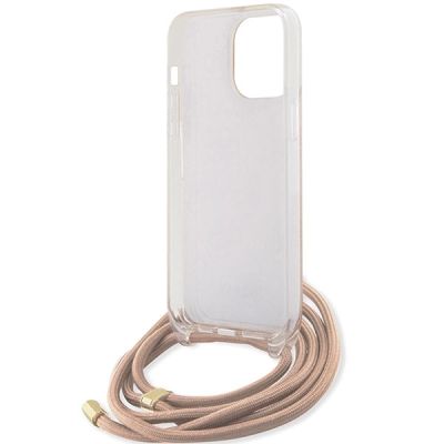 6. Guess Crossbody Cord 4G Print Hülle für iPhone 15 Pro – Rosa