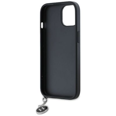 7. Karl Lagerfeld Saffiano Rhinestones & Charm Hülle für iPhone 15 / 14 / 13 – Schwarz