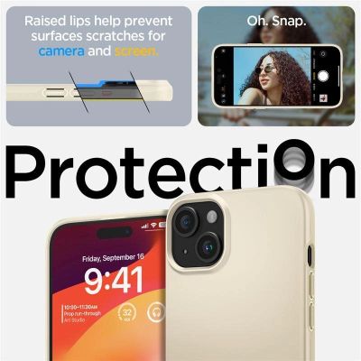 6. Spigen Thin Fit Hülle für iPhone 15 Plus – Beige