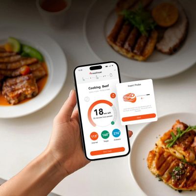 5. Meatmeet S Pro Küchenthermometer mit Bluetooth-App für Grill, Backofen, Smoker – Grau