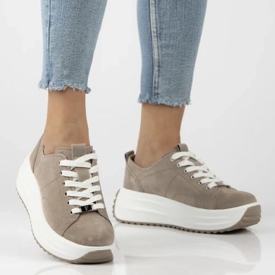 3. Beige Damen-Plateauschuhe aus Leder, Modell Filippo DP6795