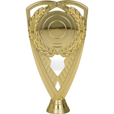 3. Goldene Kunststofffigur mit Platz für ein Emblem