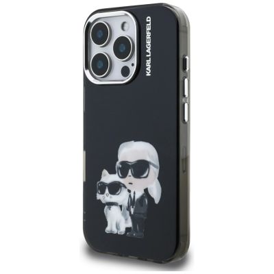 2. Karl Lagerfeld IML Aquarelle Karl & Choupette & Logo iPhone 16 Pro Hülle Schwarz