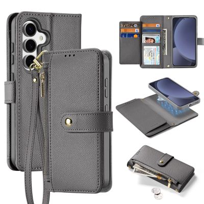 11. Dux Ducis Lawa Lederhülle für Samsung Galaxy S25+ mit abnehmbarer magnetischer Brieftasche – Grau