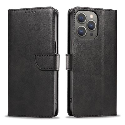 5. Leather Book Case für iPhone 16 – Schwarz