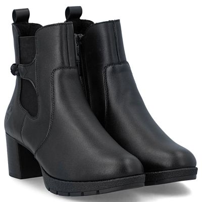10. Damen-Ankle-Boots aus Leder mit Absatz, gefüttert, schwarz, Rieker 77651-00
