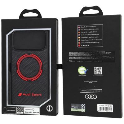 4. Audi RSQ Carbonfaser Sport Red Circle MagSafe Hülle für iPhone 18 Pro Max / 17 Pro Max - Schwarz