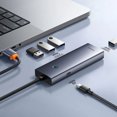 7. Baseus UltraJoy Series USB-A-Hub (4x USB-A 3.0, 1x USB-C 5V) – Grau