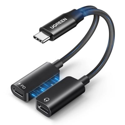 Ugreen 2-in-1 USB-C auf 2xUSB-C Audio-Adapter (Audio + Laden) – Schwarz