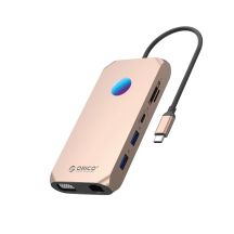 Orico XCR 12-in-1 RGB USB-C Dockingstation mit 2x USB-A 3.1, 1x USB-A 2.0, 1x USB-C PD 100W, 1x USB-C 3.1, 2x HDMI 2.0 4K 60Hz, 1x VGA 1080p, 1x microSD/SD 3.0, 1x RJ Gigabit Ethernet, 1x Audio CTIA 3,5mm – Roségold