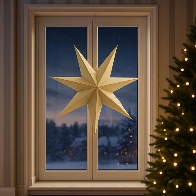 18. Dekorativer Hängestern aus Papier, FSC-zertifiziert, 18 x 75 cm, beige, 7 Arme, Glimmer