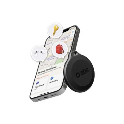 SBS Track My Circle, wasserdichter IP65-Ortungsgerät, kompatibel mit Apple Find My, Schwarz