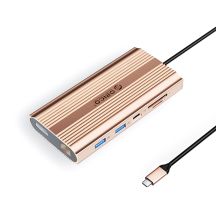Orico XDR 12-in-1 USB-C Dockingstation mit USB-A, USB-C, 2x HDMI 4K 60Hz, DisplayPort 4K 60Hz, RJ45, Gigabit PD 100W und SD- und microSD-Kartenleser – Roségold