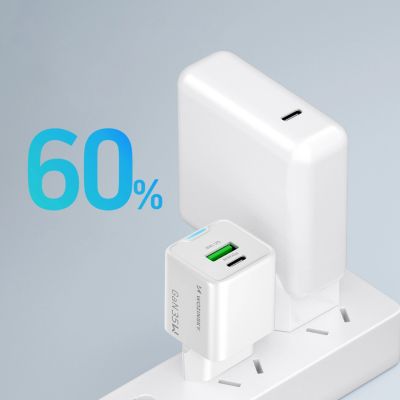 8. Wozinsky WWC-35W GaN USB-A + USB-C Wandladegerät – Weiß