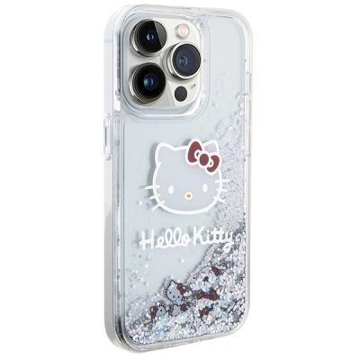 4. Hello Kitty Liquid Glitter Charms Kitty Head Hülle für iPhone 15 Pro – Silber