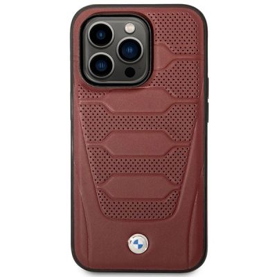 3. Hülle BMW BMHMP14L22RPSR iPhone 14 Pro 6.1" Bordeaux/Burgund Ledersitze Muster MagSafe