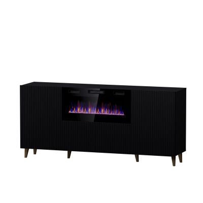 PAFOS Kommode mit Elektrokamin 180x42x82 schwarz matt