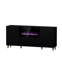 PAFOS Kommode mit Elektrokamin 180x42x82 schwarz matt