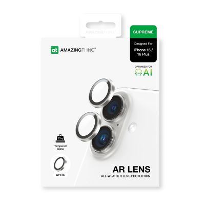 4. AmazingThing AR Aluminium 2 Linsenglas mit Kameralinsenrahmen für iPhone 16 / 16 Plus - Weiß