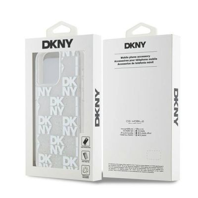 8. DKNY Liquid Glitter Multilogo Hülle für iPhone 15 Pro Max – Weiß