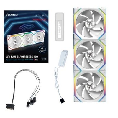 2. Lian Li UNI FAN SL Kabelloser 120 Gehäuselüfter mit umgekehrtem Lüfterblatt, 12 cm, Weiß, 3 Stück