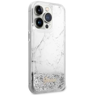 4. Guess GUHCP14LLCSGSGH iPhone 14 Pro 6,1" weiß/weißes Hardcase Liquid Glitter Marble