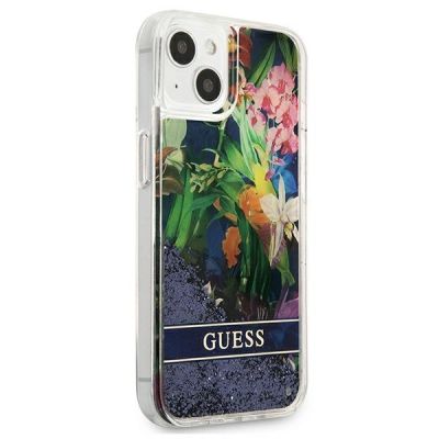 2. Guess GUHCP13SLFLSB iPhone 13 mini 5.4" blau/blaue Hardcase Flower Liquid Glitter