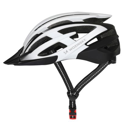 2. Wozinsky MTB-Fahrradhelm mit abnehmbarem Visier und USB-Rücklicht, Größe M – Schwarz und Weiß