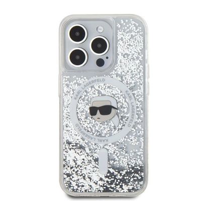 3. Karl Lagerfeld Liquid Glitter Karl Head MagSafe Hülle für iPhone 15 Pro Max – transparent