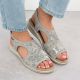 6. Elastische Damen-Sandalen mit hohem Absatz und Blumenmuster, grau, Unisoft 7196
