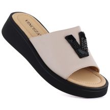 Beige Leder-Keilsandalen für Damen, Modell Vinceza 66950
