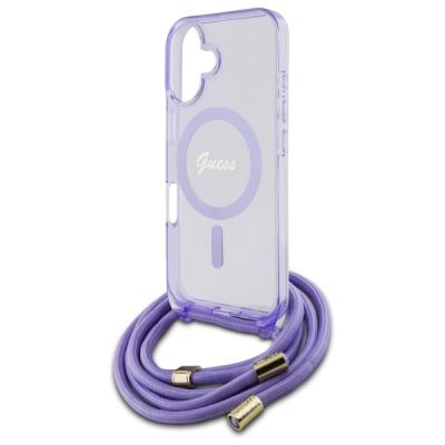 5. Guess Crossbody Cord Script MagSafe Hülle für iPhone 16 – Lila