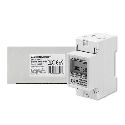 QOLTEC Einphasen-Energieverbrauchsmesser für DIN-Schiene | 230 V | LCD | 2-polig