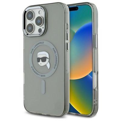 Karl Lagerfeld IML Metal Karl Head MagSafe Hülle für iPhone 16 Pro – Schwarz