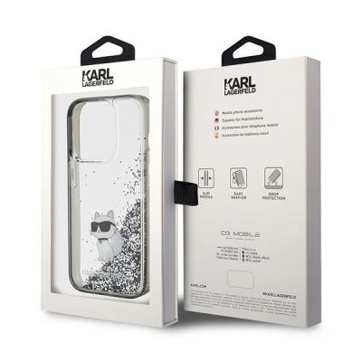 8. Karl Lagerfeld Liquid Glitter Choupette Hülle für iPhone 15 Pro Max – transparent
