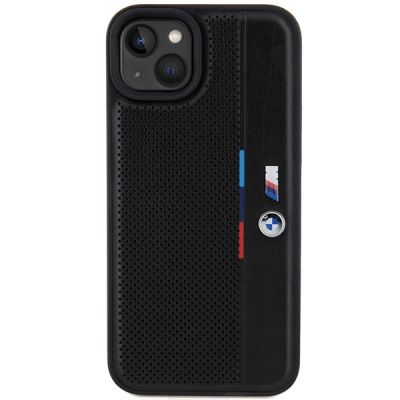 3. BMW Perforierte Tricolor Line Hülle für iPhone 15 Plus / 14 Plus – Schwarz