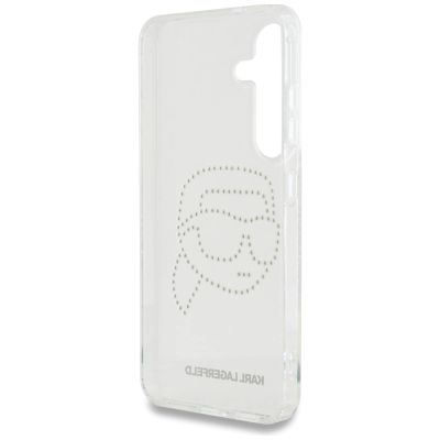 7. Transparente Samsung Galaxy S25 Hülle mit Strasssteinen und Karl Lagerfeld Kopf-Logo