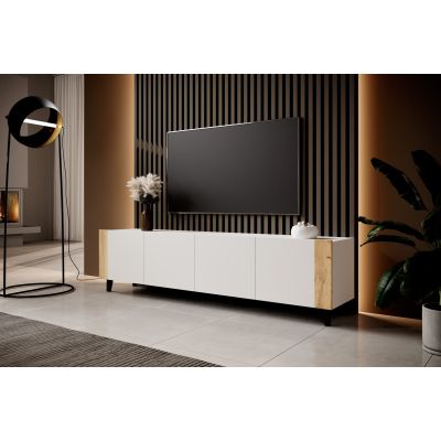 3. FARO TV-Schrank 200x42x52 weiß matt + Eiche