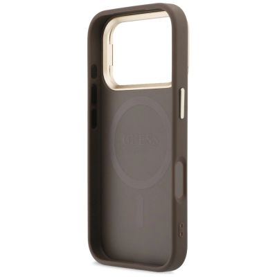 7. Guess 4G PU Triangle Logo & Stand Camera MagSafe Hülle für iPhone 18 Pro / 17 Pro – braun