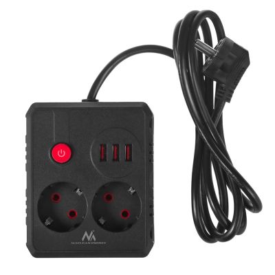 4. MACLEAN Steckdosenleiste, Verlängerungskabel mit 2 Steckdosen + 3 USB-Anschlüssen, 110–240 V Wechselstrom, 50/60 Hz, max. 2,1 A, 2500 W, 1,5 m, Schwarz, MCE387 B