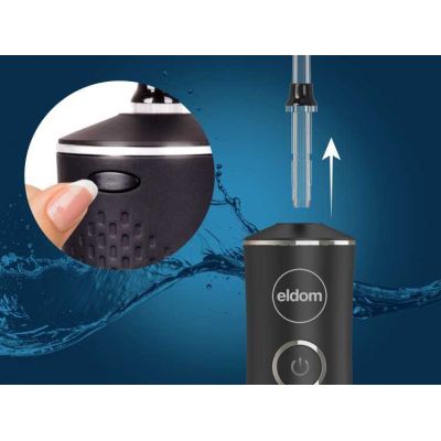 12. ELDOM Bewässerungsgerät RY200C, 230 ml, kabellos, Betriebszeit 60 Min., Ladezeit ca. 6 Std., Reiseetui, USB-Kabel, IPX7, Schwarz