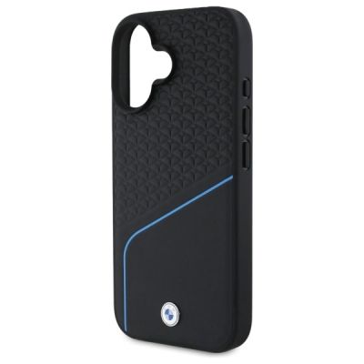 6. BMW Sign Leather Textured And Line MagSafe-Hülle für iPhone 16 – Schwarz