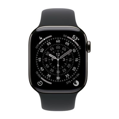 3. Apple Watch Series 11 Cellular 46 mm Gehäuse aus schiefergrauem Titan mit schwarzem Sportarmband – M/L