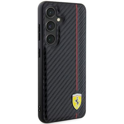 4. Ferrari Carbon Printed Line Hülle für Samsung Galaxy S24 – Schwarz