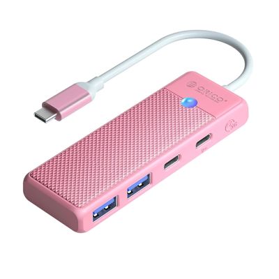 Orico PAPW2AC-C3-C3 USB-Hub mit 4 Anschlüssen (2x USB-A 3.0, 1x USB-C 3.0) mit USB-C PD (100 W Ladeleistung), 0,15 m Kabellänge – Pink