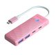 Orico PAPW2AC-C3-C3 USB-Hub mit 4 Anschlüssen (2x USB-A 3.0, 1x USB-C 3.0) mit USB-C PD (100 W Ladeleistung), 0,15 m Kabellänge – Pink