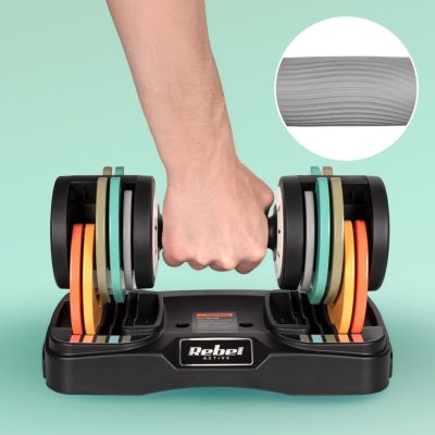 7. REBEL ACTIVE AUTOMATISCH VERSTELLBARE HANTELN AUS GUSSEISEN, SET 2X10 KG, 1 KG SCHLÄGE RBA2335
