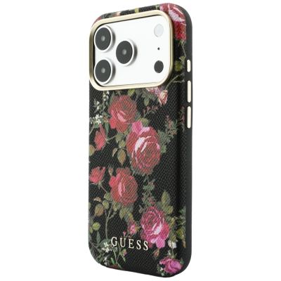 2. Guess Blossom Roses Print MagSafe Hülle für iPhone 18 Pro Max / 17 Pro Max – schwarz